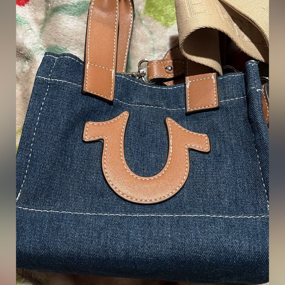 True Religion Denim and Tan Mini Bag